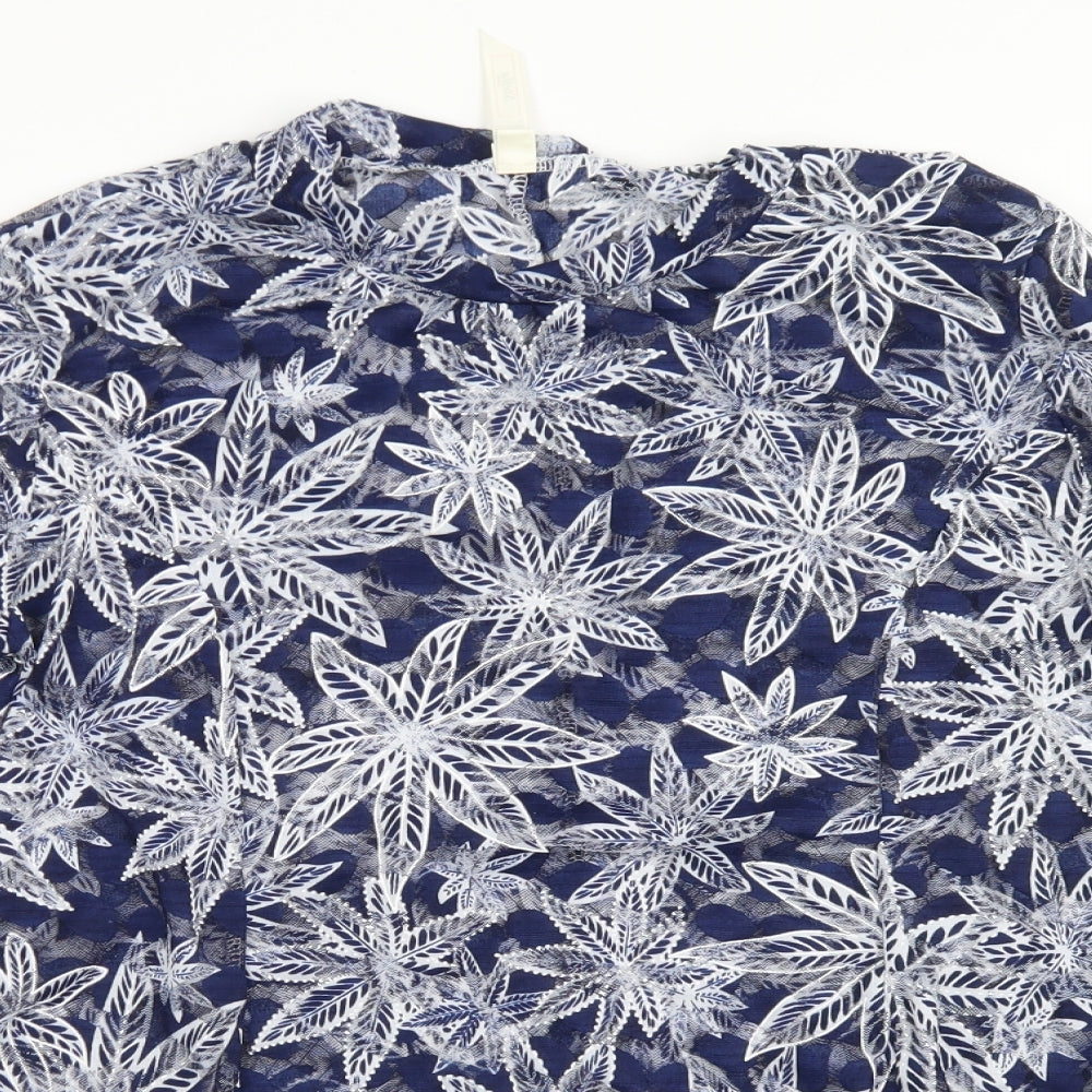 Stella Morgan Womens Blue Floral Nylon Basic Blouse Size XL Round Neck - Bell Sleeve
