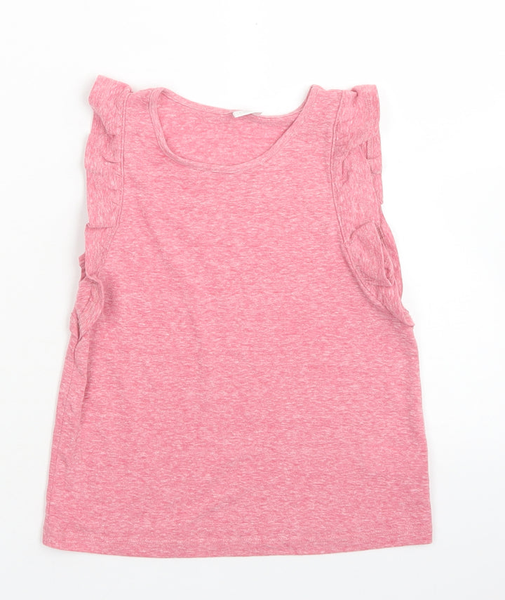 NEXT Girls Pink  Polyester Basic T-Shirt Size 5-6 Years Crew Neck  - Ruffle Sleeve