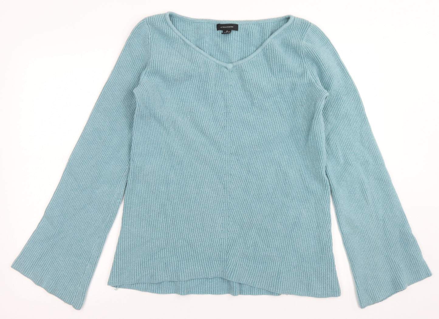 Atmosphere Womens Blue V-Neck  Acrylic Pullover Jumper Size M   - Flare Sleeve