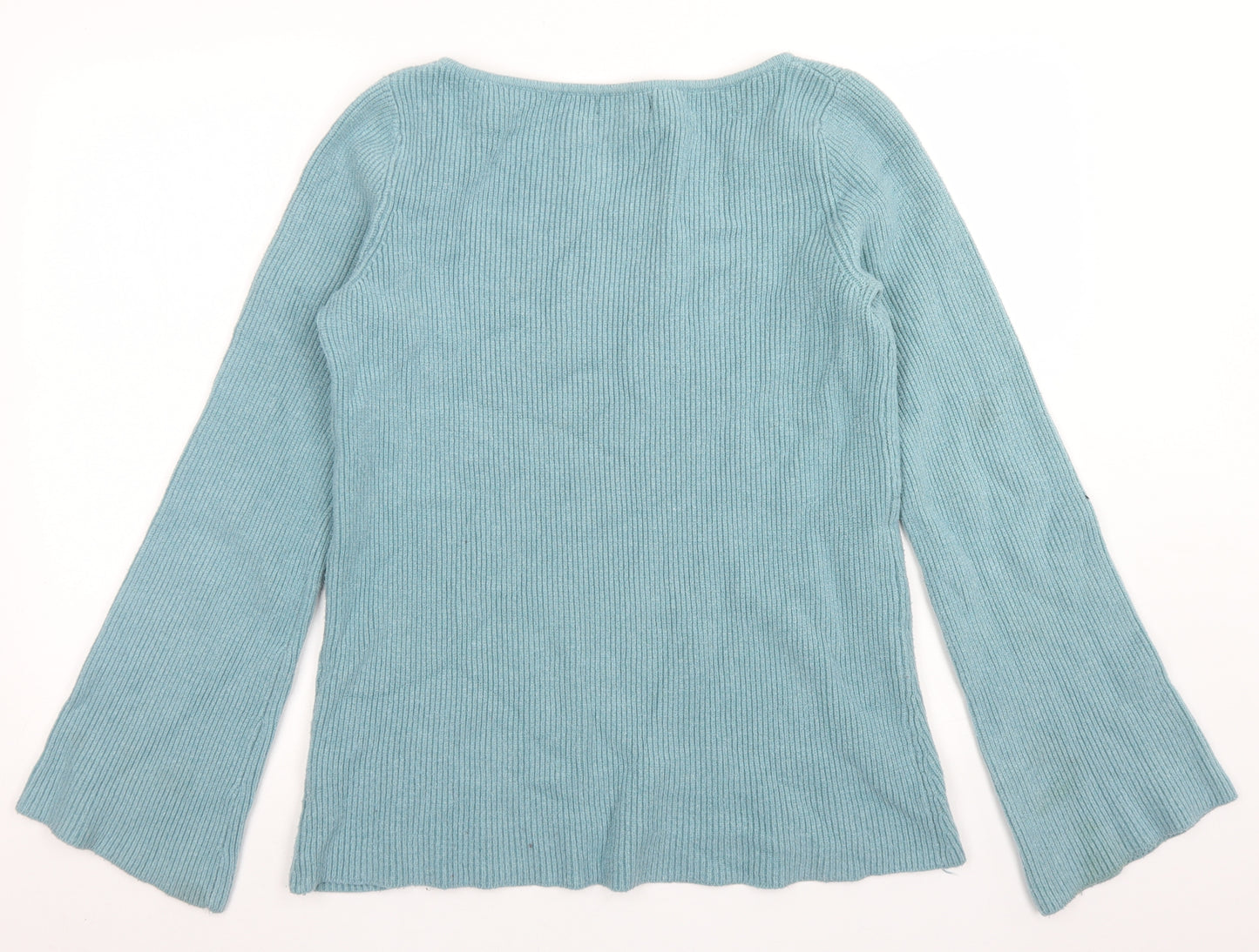 Atmosphere Womens Blue V-Neck  Acrylic Pullover Jumper Size M   - Flare Sleeve