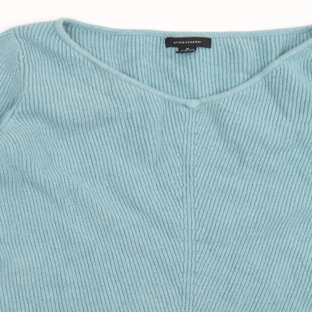 Atmosphere Womens Blue V-Neck  Acrylic Pullover Jumper Size M   - Flare Sleeve