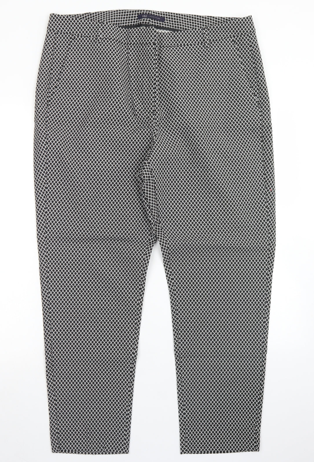 M&S Collection Womens Black Check Polyester Dress Pants Trousers Size 18 L26 in Regular Hook & Eye