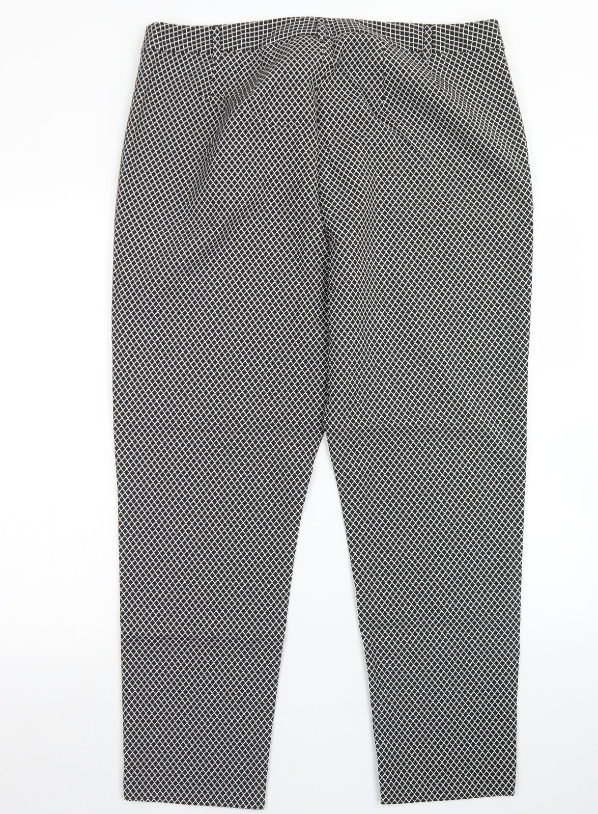 M&S Collection Womens Black Check Polyester Dress Pants Trousers Size 18 L26 in Regular Hook & Eye