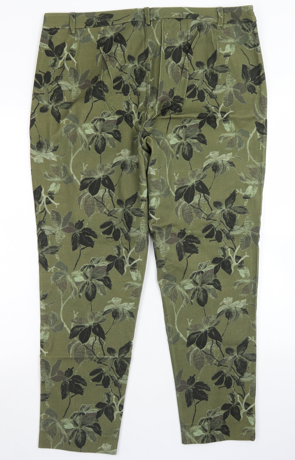 M&S Collection Womens Green Floral Viscose Dress Pants Trousers Size 18 L26 in Slim Hook & Eye
