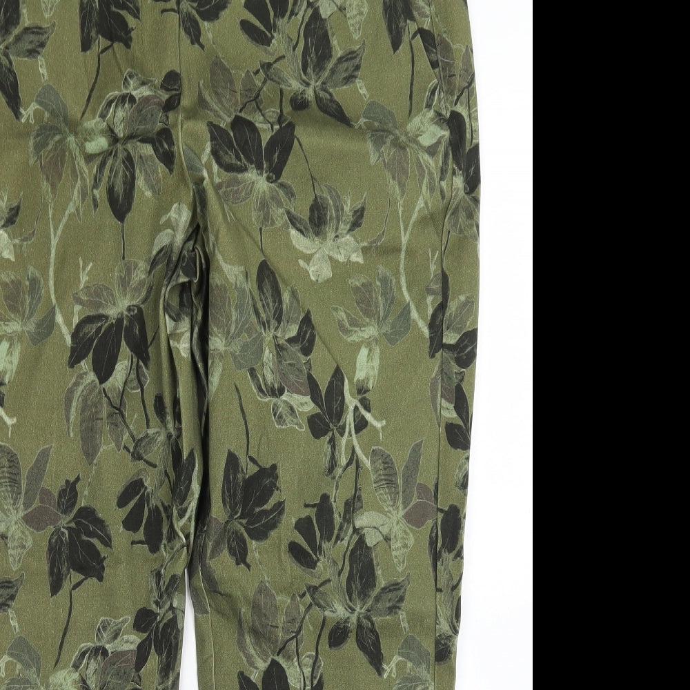 M&S Collection Womens Green Floral Viscose Dress Pants Trousers Size 18 L26 in Slim Hook & Eye