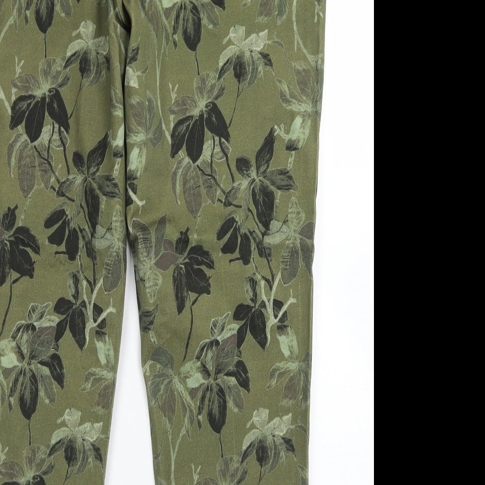 M&S Collection Womens Green Floral Viscose Dress Pants Trousers Size 18 L26 in Slim Hook & Eye