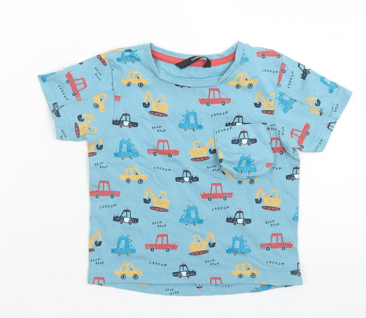George Boys Blue Spotted Camel Basic T-Shirt Size 12-18 Months Crew Neck  - Car Print
