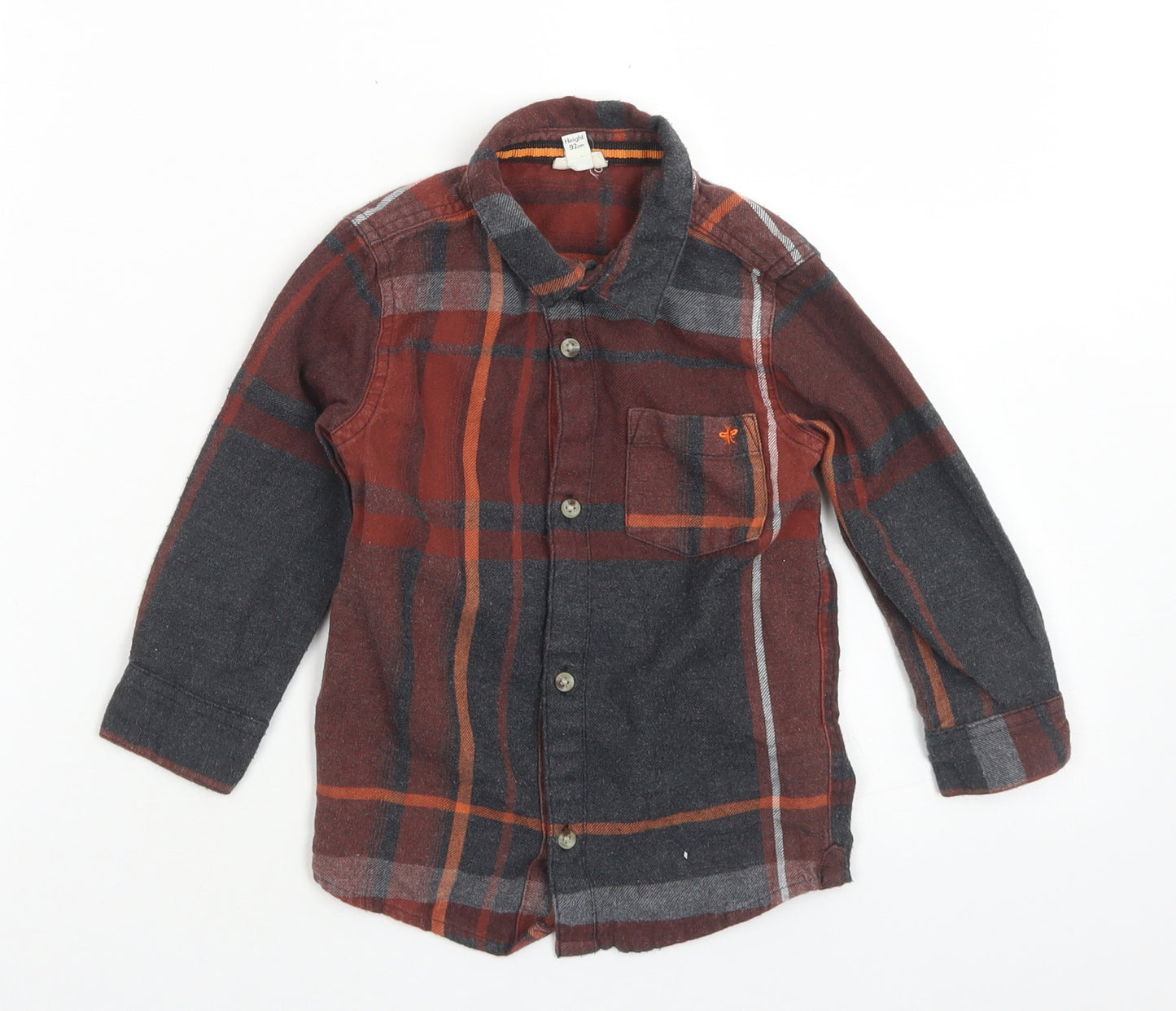 River Island Boys Brown Plaid Cotton Basic Button-Up Size 18-24 Months Collared Button