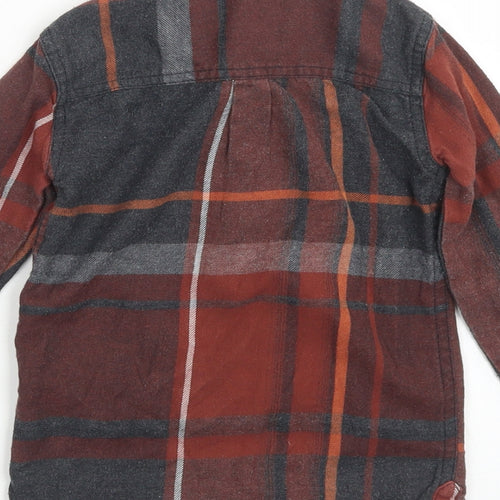 River Island Boys Brown Plaid Cotton Basic Button-Up Size 18-24 Months Collared Button