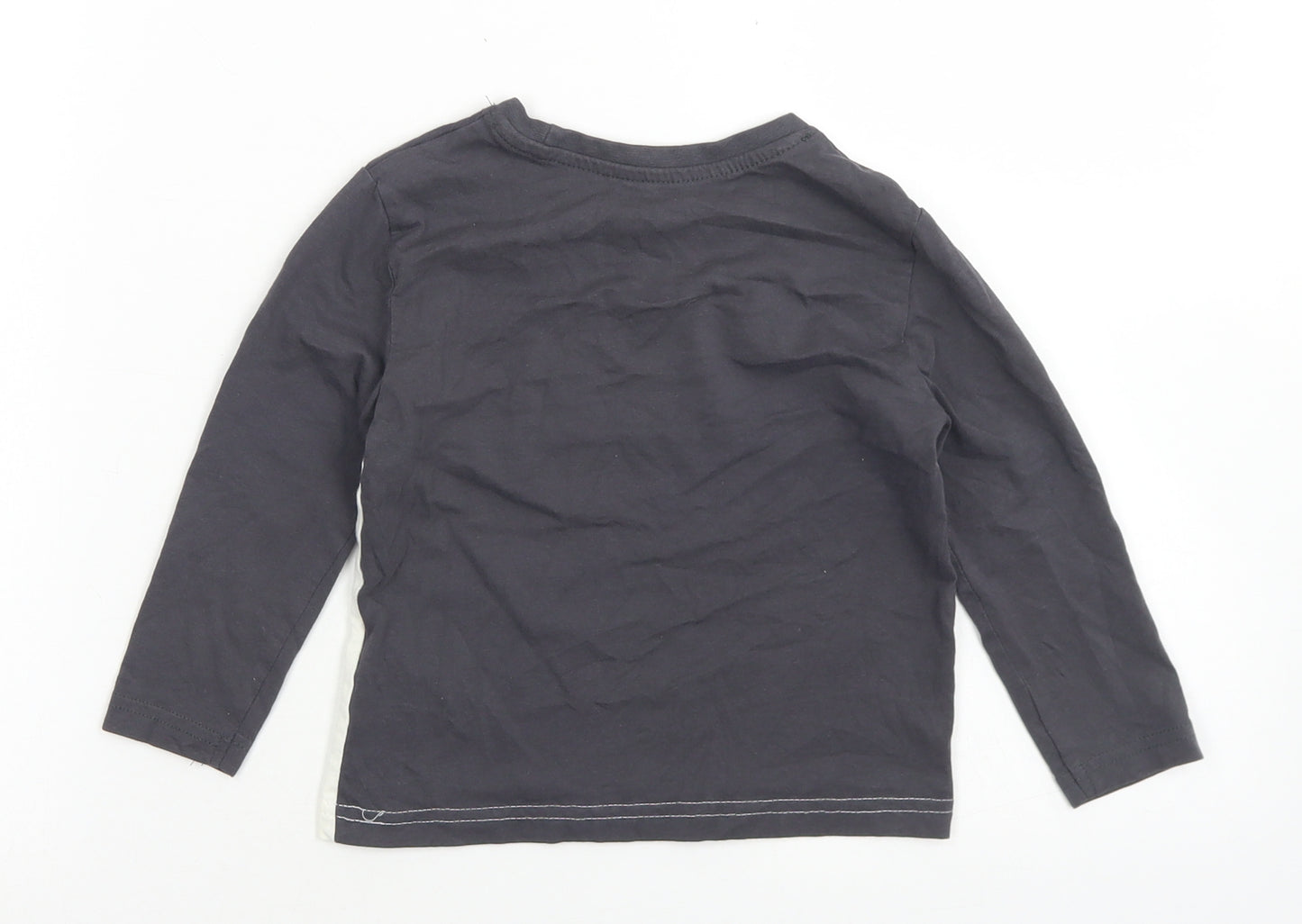 Primark Boys Grey Colourblock Cotton Basic T-Shirt Size 2-3 Years Crew Neck