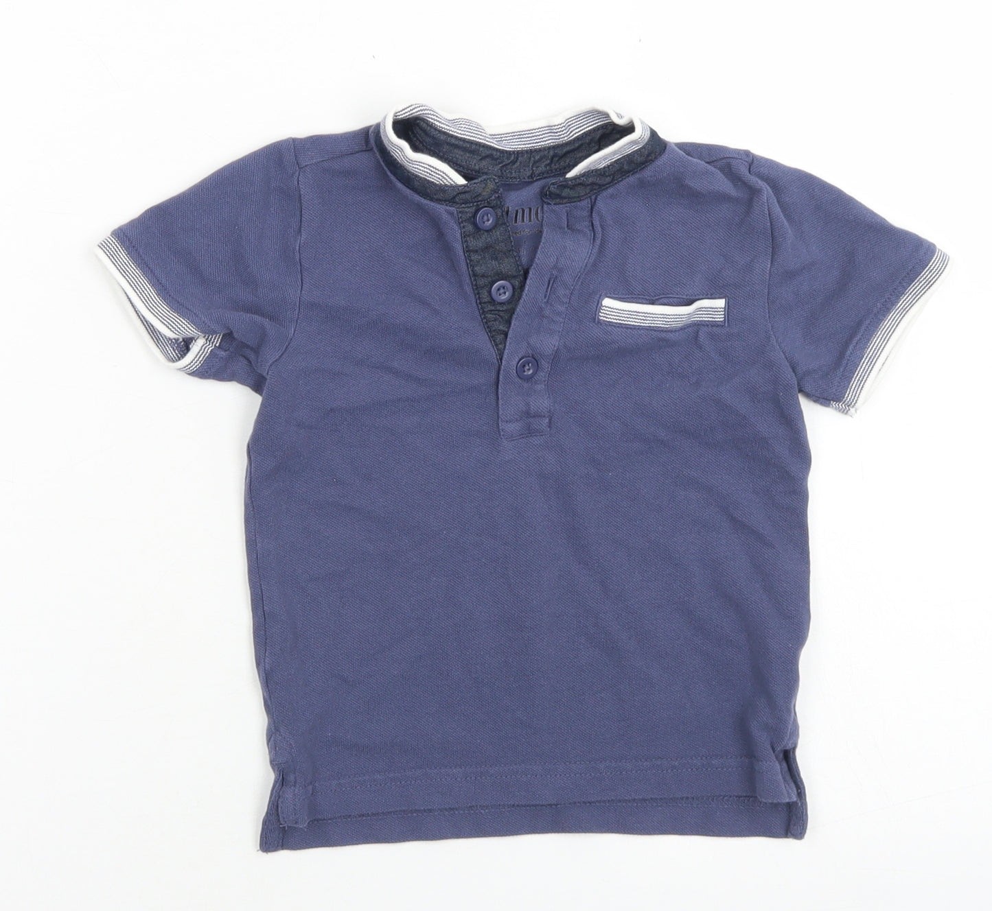 Nutmeg Boys Blue  Cotton Basic Polo Size 18-24 Months Round Neck Button