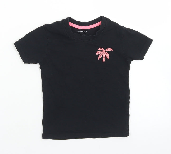 Primark Boys Black Cotton Basic T-Shirt Size 18-24 Months Crew Neck