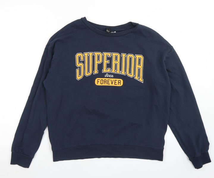 Divided Womens Blue Cotton Pullover Sweatshirt Size L
