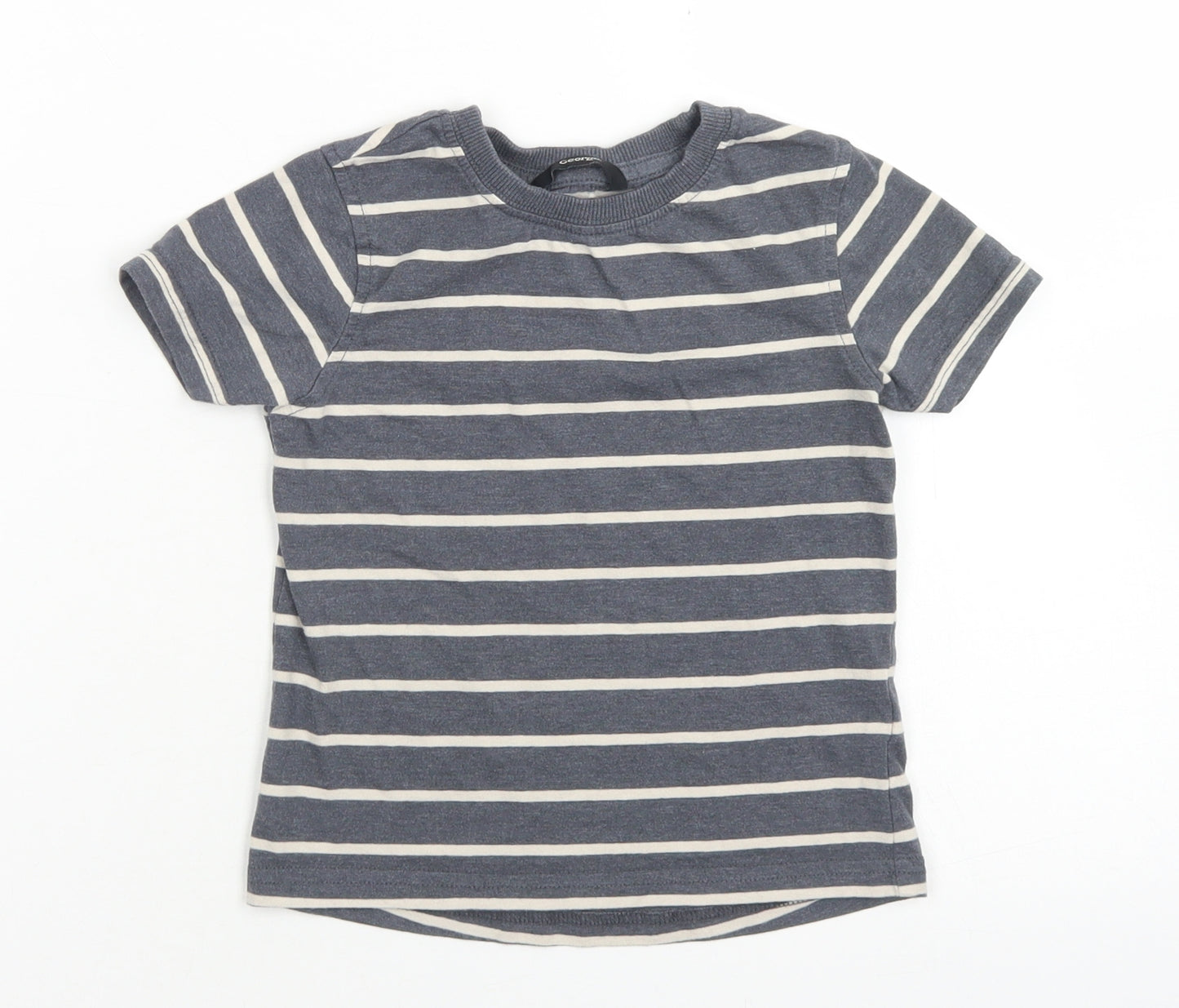 George Boys Grey Striped Cotton Basic T-Shirt Size 18-24 Months Crew Neck