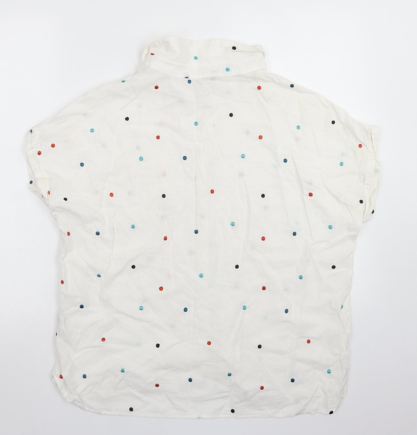 Bonmarché Womens White Polka Dot Linen Basic Button-Up Size 12 Collared