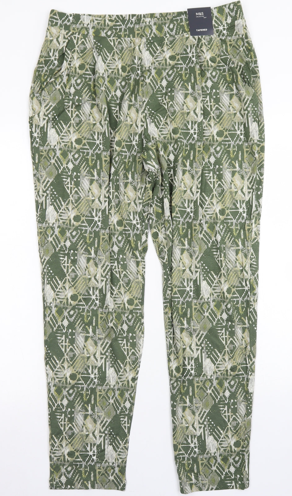 M&S Collection Womens Green Geometric Viscose Harem Trousers Size 14 L28 in Regular