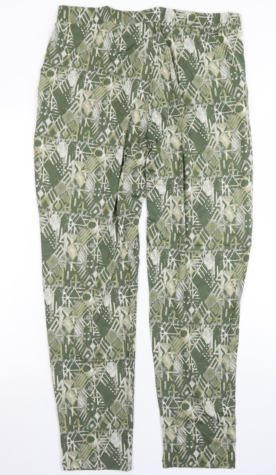 M&S Collection Womens Green Geometric Viscose Harem Trousers Size 14 L28 in Regular