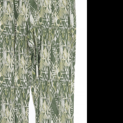 M&S Collection Womens Green Geometric Viscose Harem Trousers Size 14 L28 in Regular