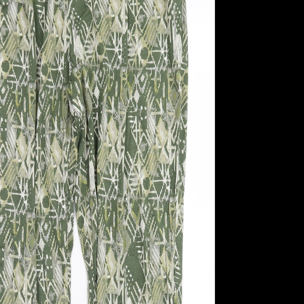 M&S Collection Womens Green Geometric Viscose Harem Trousers Size 14 L28 in Regular