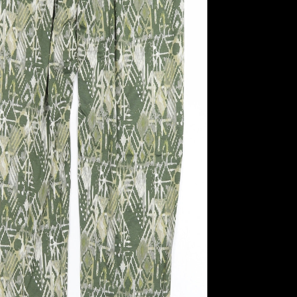 M&S Collection Womens Green Geometric Viscose Harem Trousers Size 14 L28 in Regular
