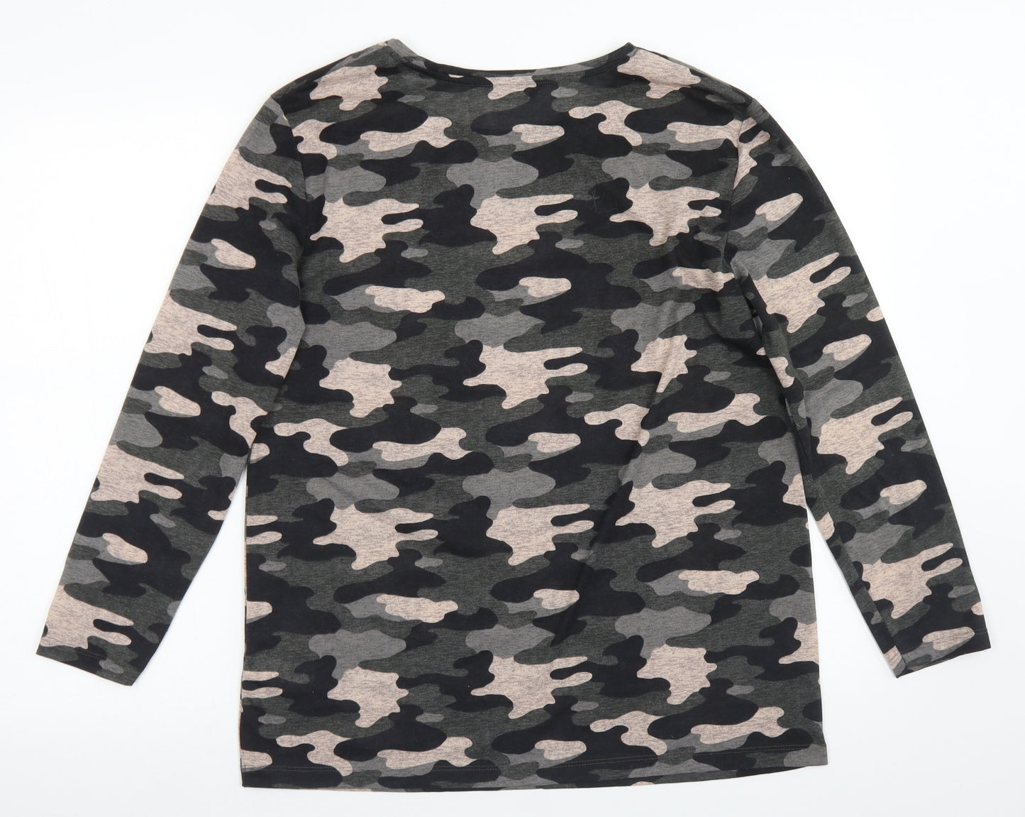 M&S Collection Womens Green Camouflage Polyester Basic T-Shirt Size 12 Crew Neck