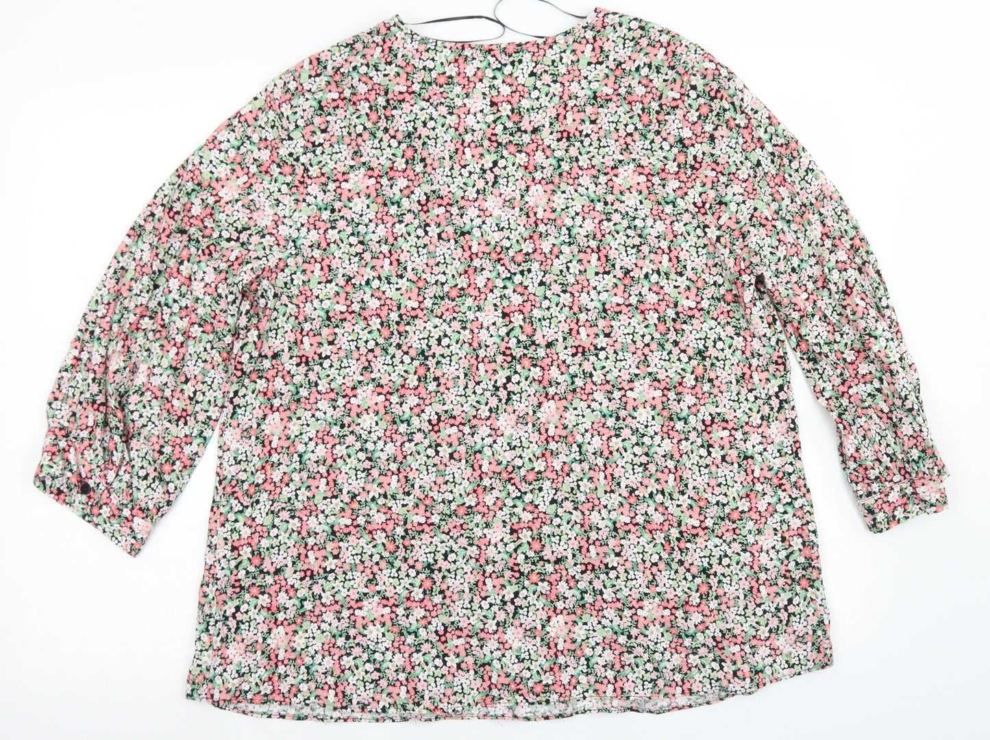 Papaya Womens Pink Floral Polyester Basic Blouse Size 14 Round Neck