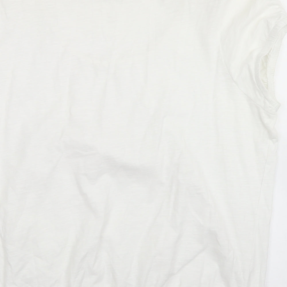 M&Co Womens White  Cotton Basic T-Shirt Size 16 Round Neck