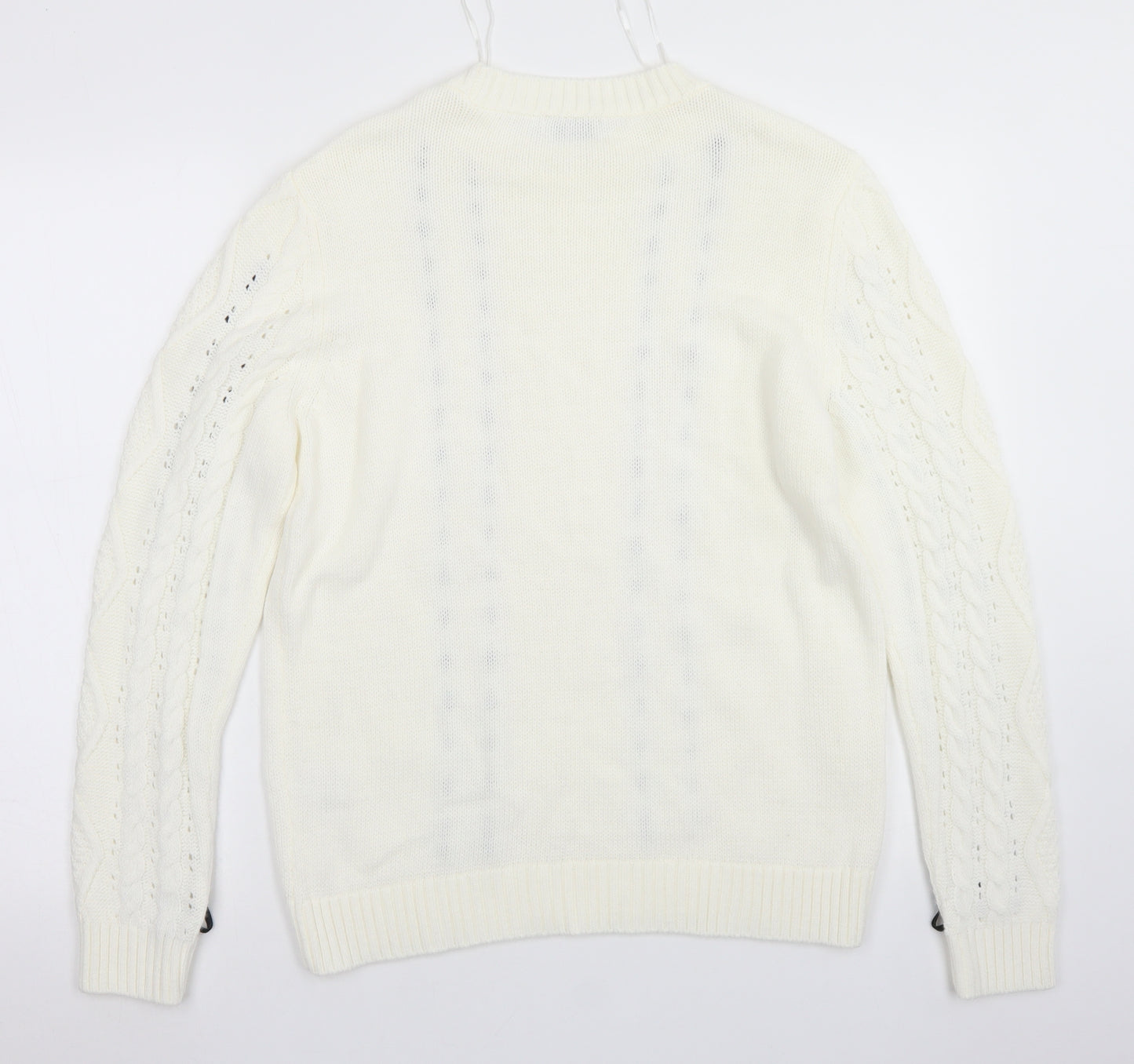 Papaya Womens White Crew Neck  Acrylic Pullover Jumper Size M