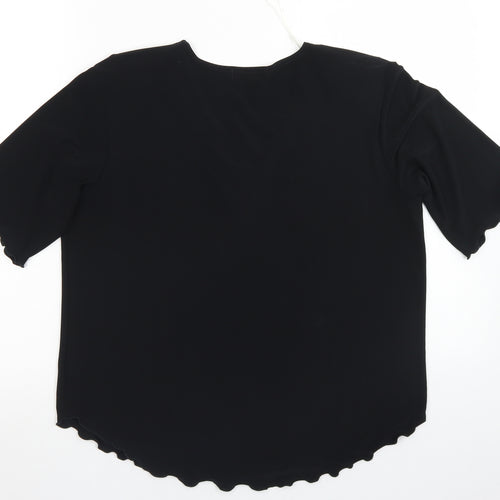 Sonic Collection Womens Black  Polyester Basic Blouse Size M V-Neck - Lettuce Edging