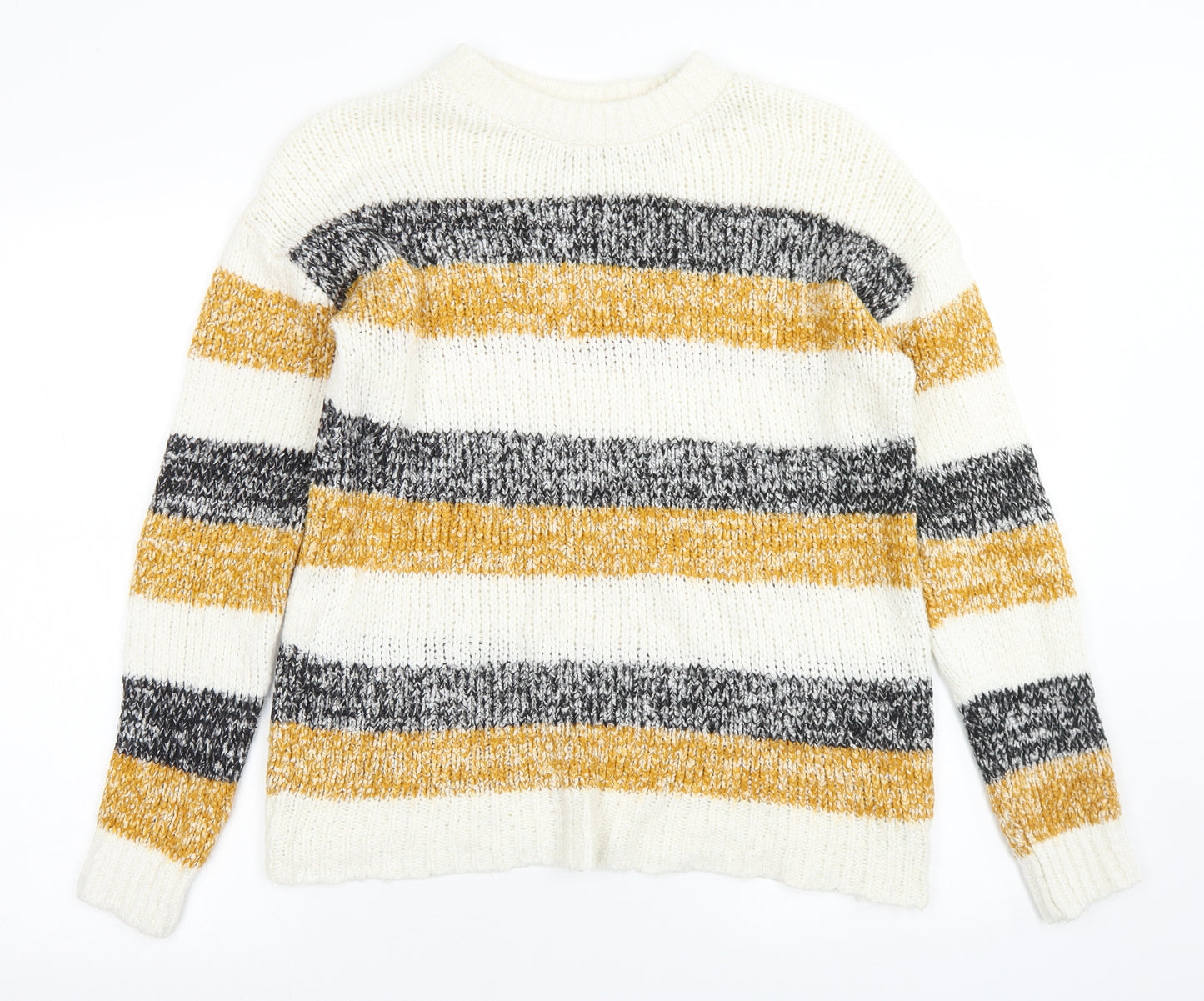 Papaya Womens White Crew Neck Striped Cotton Pullover Jumper Size M