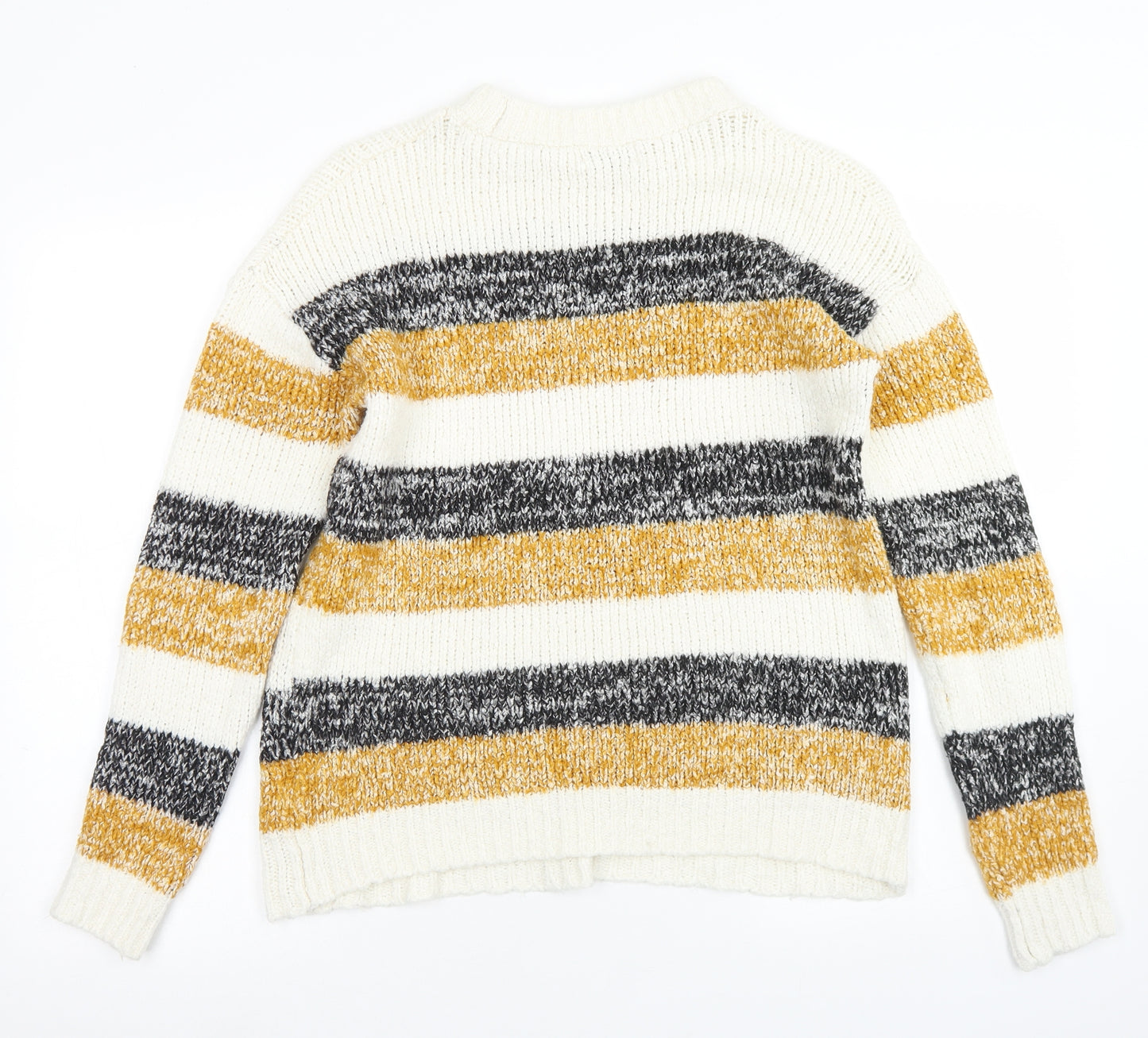 Papaya Womens White Crew Neck Striped Cotton Pullover Jumper Size M