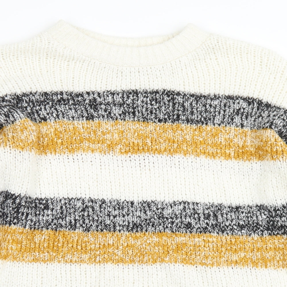 Papaya Womens White Crew Neck Striped Cotton Pullover Jumper Size M