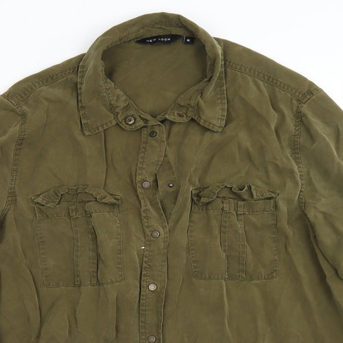 New Look Womens Green  Lyocell Basic Button-Up Size 16 Collared