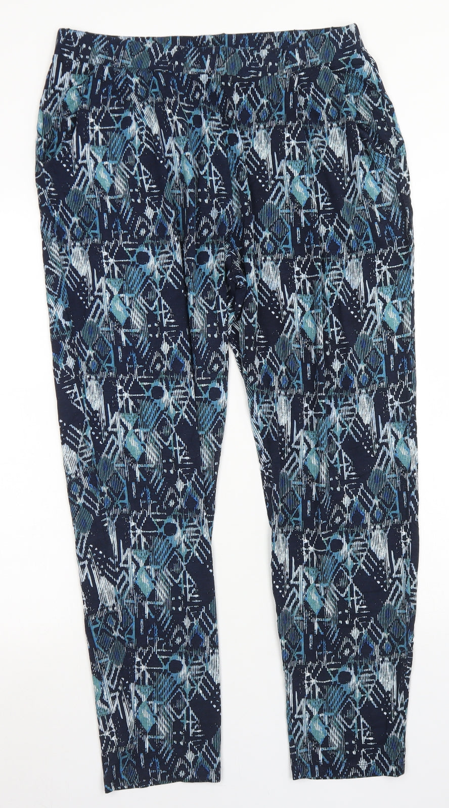 M&S Collection Womens Blue Geometric Viscose Harem Trousers Size 14 L26 in Regular