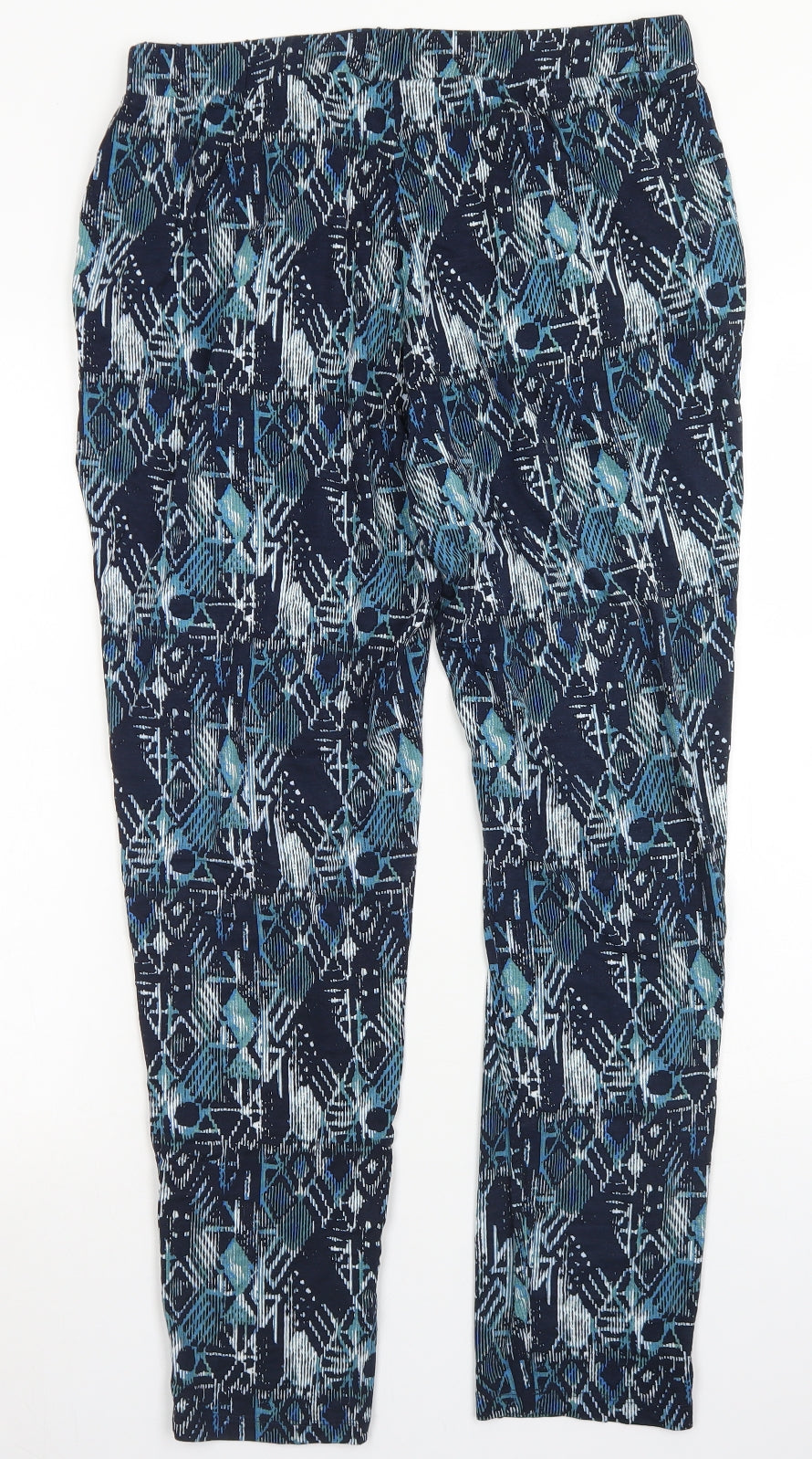 M&S Collection Womens Blue Geometric Viscose Harem Trousers Size 14 L26 in Regular