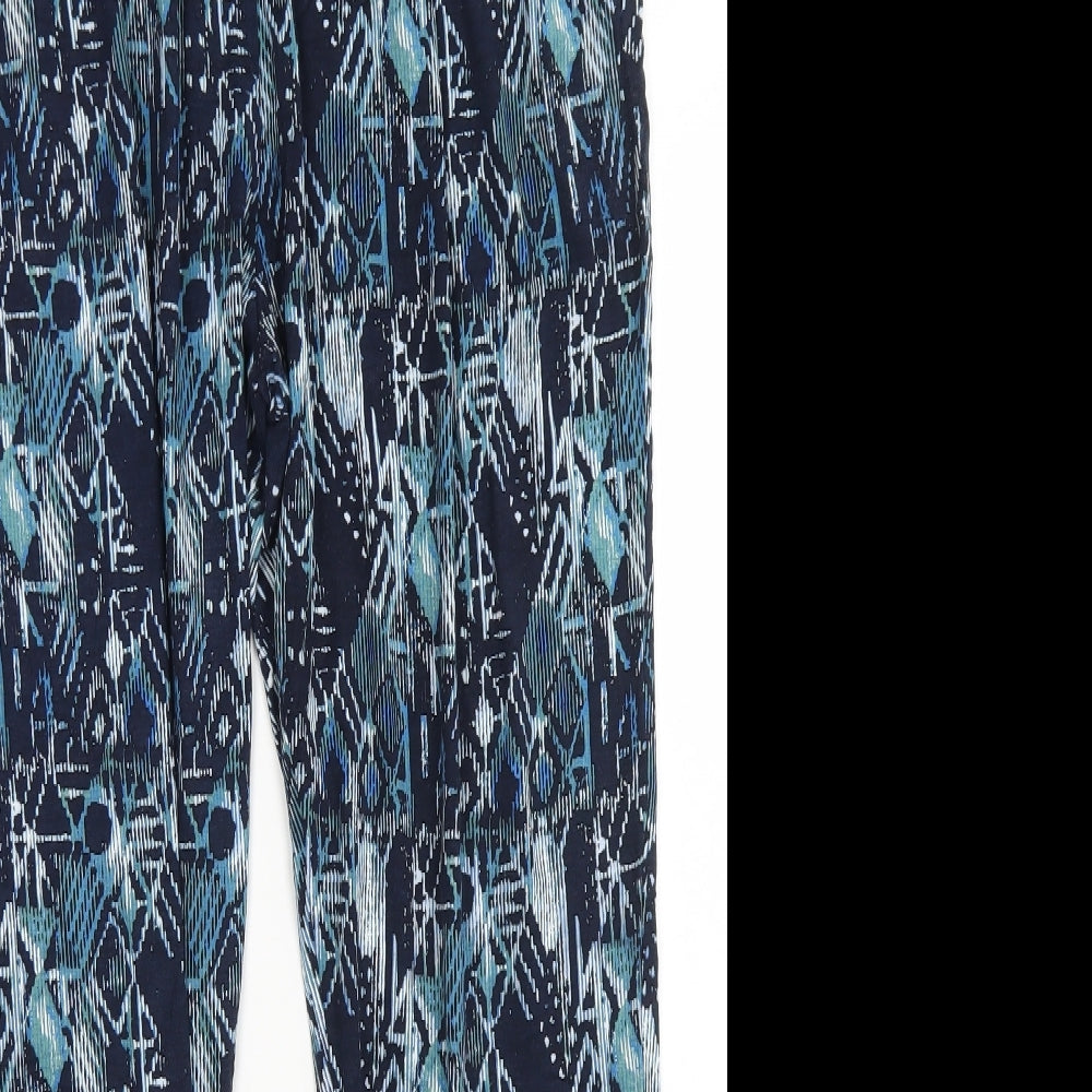 M&S Collection Womens Blue Geometric Viscose Harem Trousers Size 14 L26 in Regular