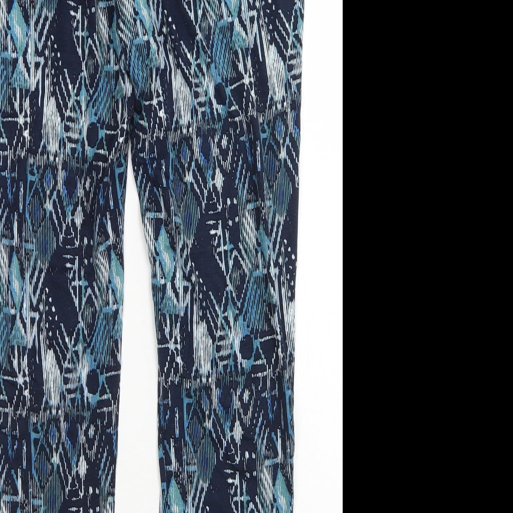 M&S Collection Womens Blue Geometric Viscose Harem Trousers Size 14 L26 in Regular