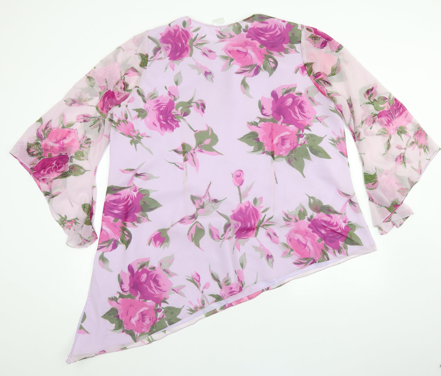 Premier Collection Womens Purple Floral Polyester Basic Blouse Size 26 Round Neck - Flare Sleeve