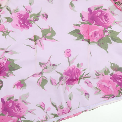 Premier Collection Womens Purple Floral Polyester Basic Blouse Size 26 Round Neck - Flare Sleeve