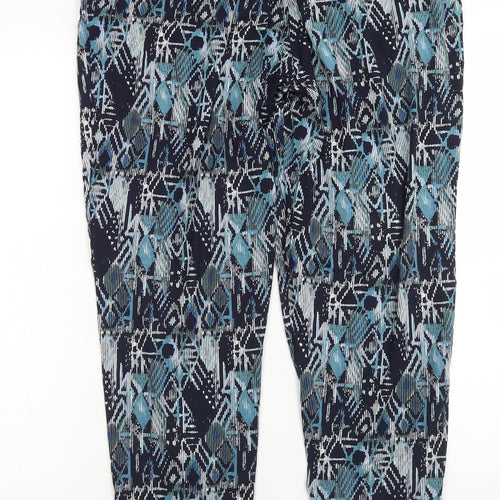 M&S Collection Womens Blue Geometric Viscose Harem Trousers Size 14 L29 in Regular