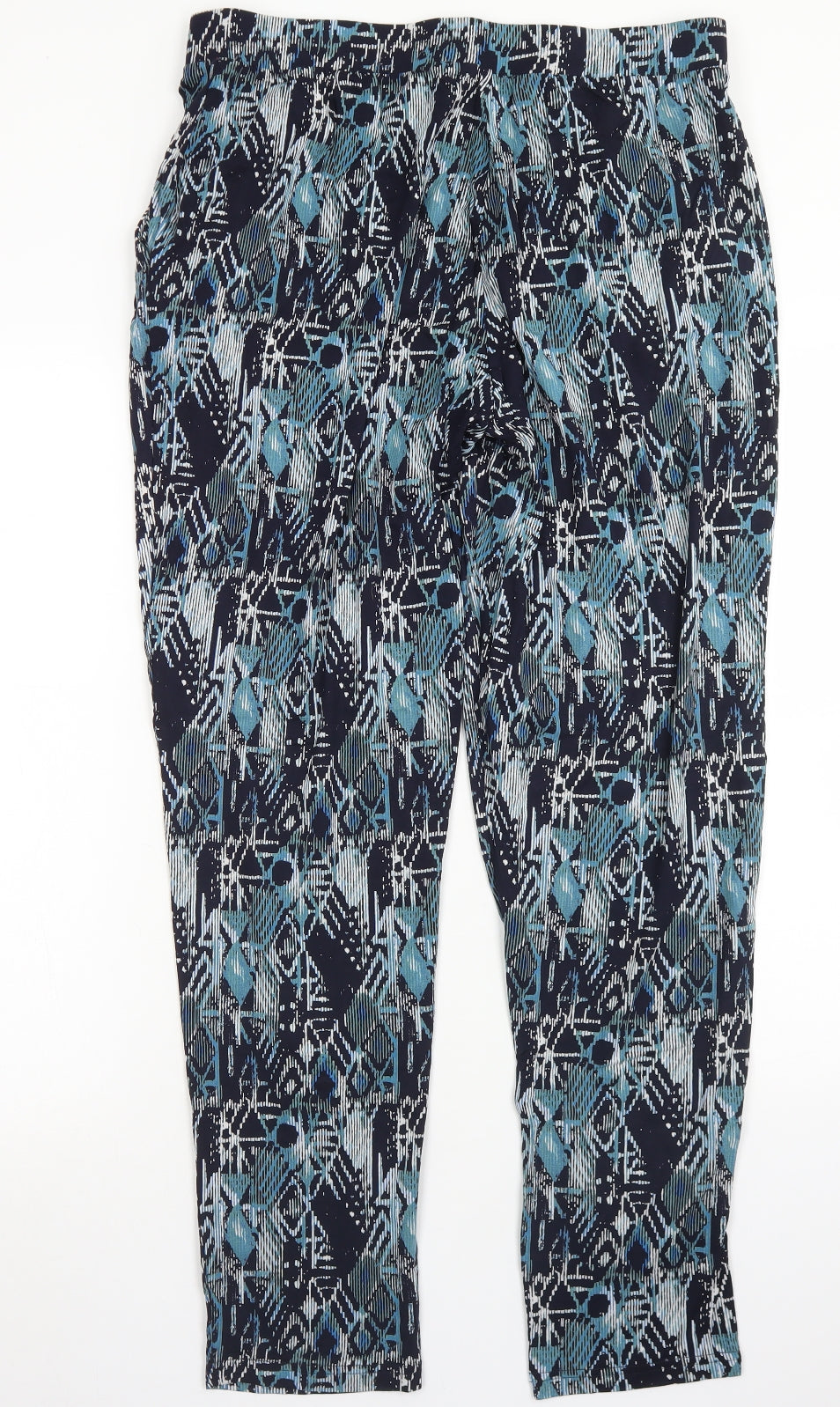 M&S Collection Womens Blue Geometric Viscose Harem Trousers Size 14 L29 in Regular