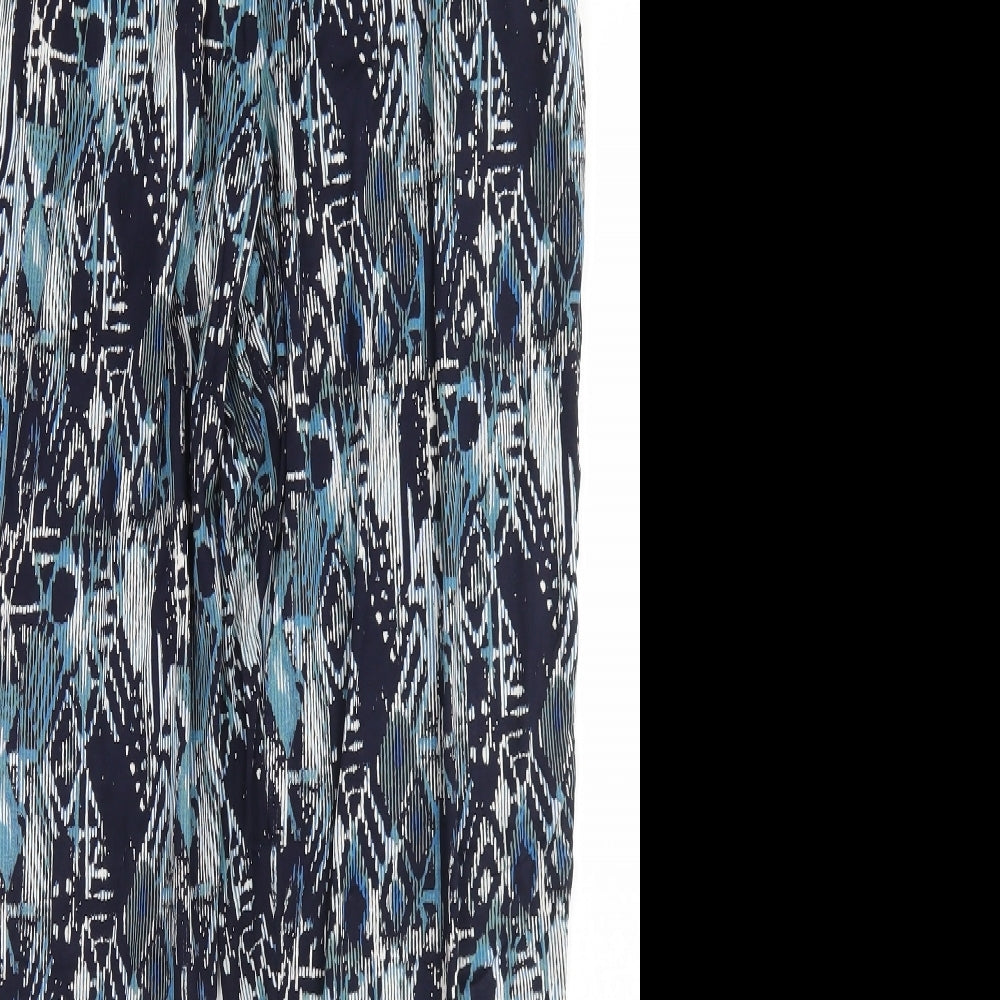 M&S Collection Womens Blue Geometric Viscose Harem Trousers Size 14 L29 in Regular