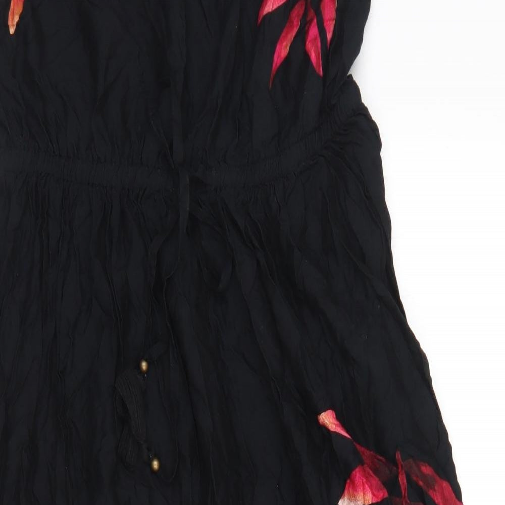 NEXT Womens Black Floral Modal Skater Dress  Size 16  Square Neck  - Bandeau