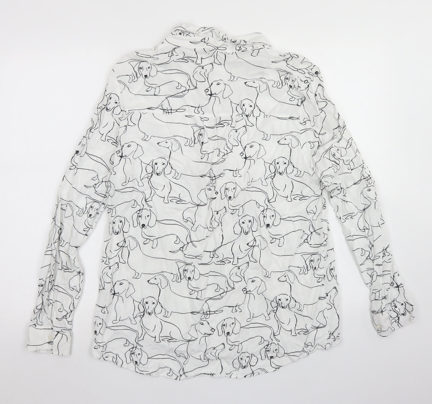 TU Womens White Geometric Viscose Basic Button-Up Size 18 Collared - Sausage Dog Print