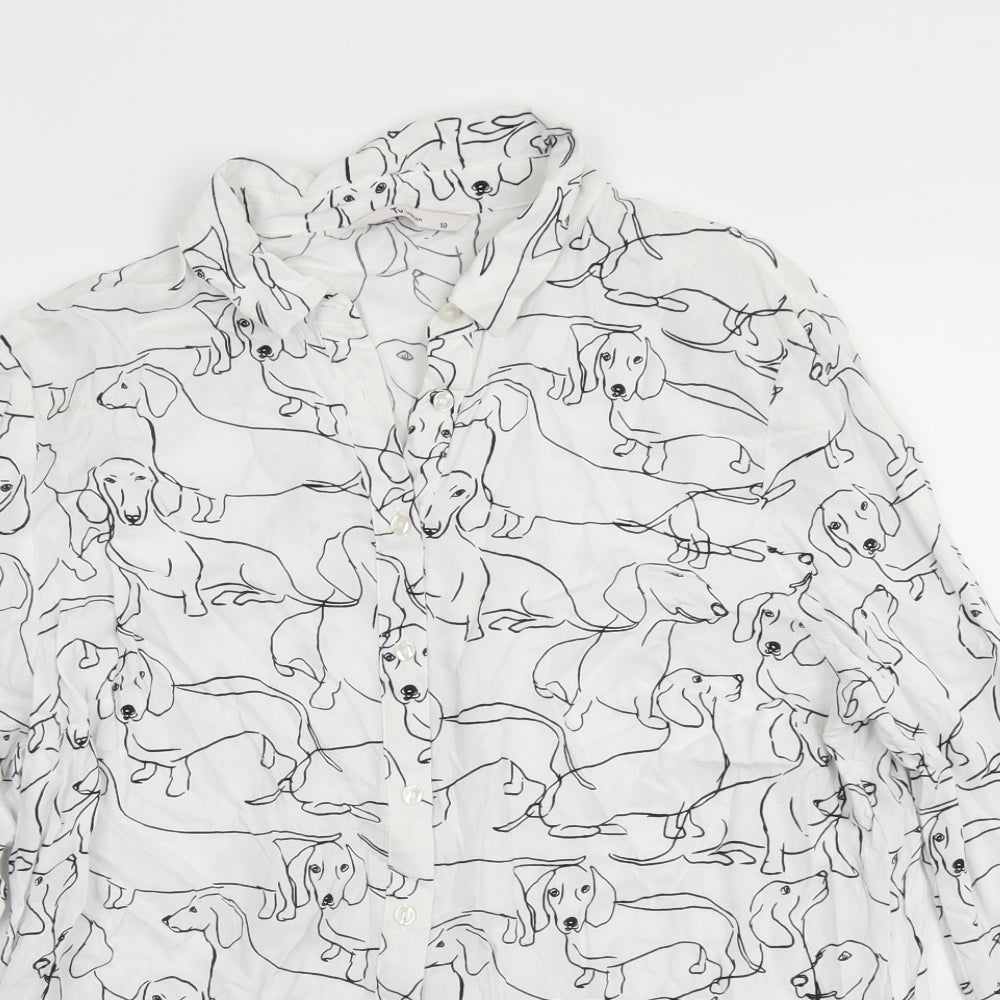TU Womens White Geometric Viscose Basic Button-Up Size 18 Collared - Sausage Dog Print