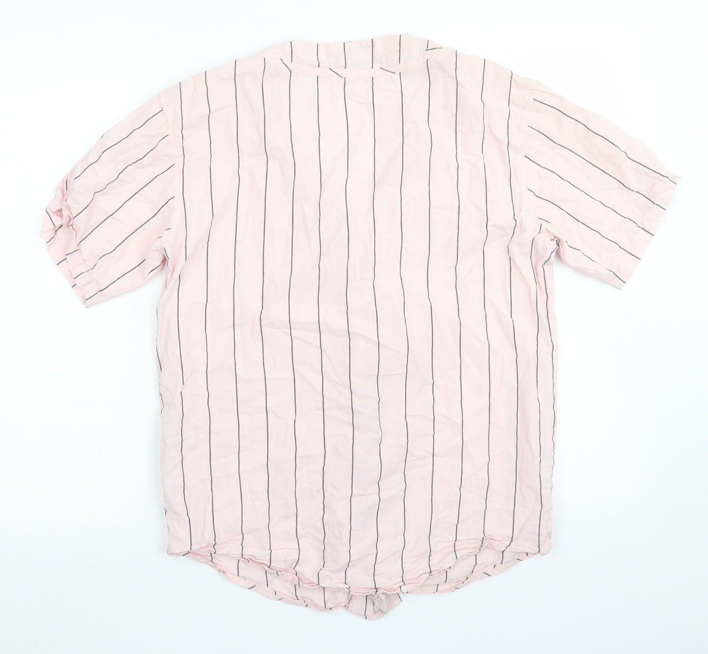 FOREVER 21 Womens Pink Striped Cotton Basic Button-Up Size S V-Neck