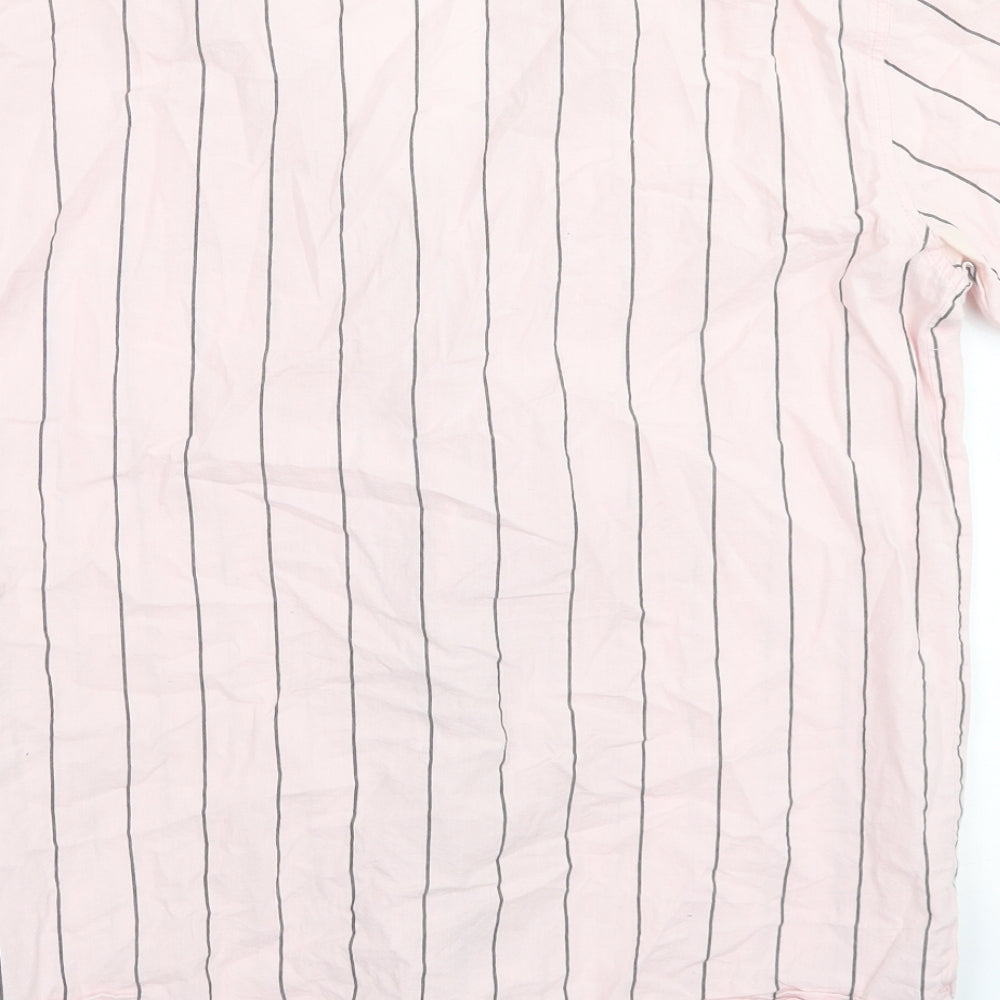 FOREVER 21 Womens Pink Striped Cotton Basic Button-Up Size S V-Neck