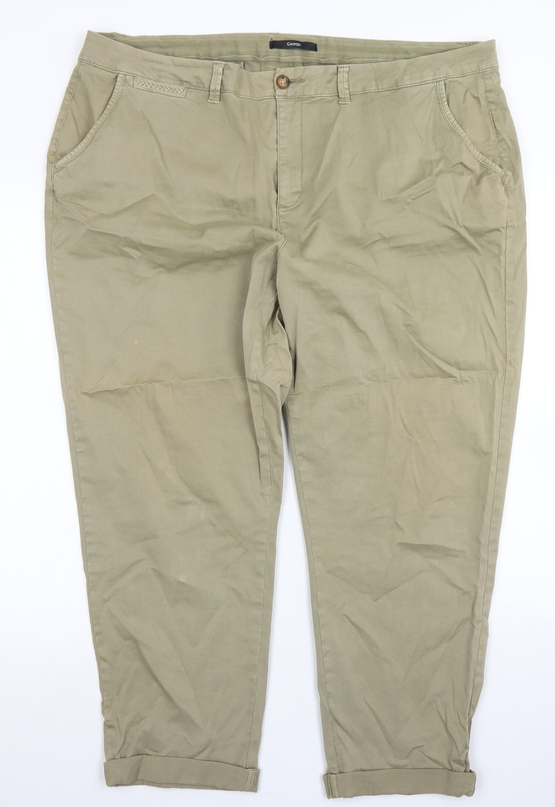 George Mens Brown  Cotton Chino Trousers Size 20 L26 in Regular Button