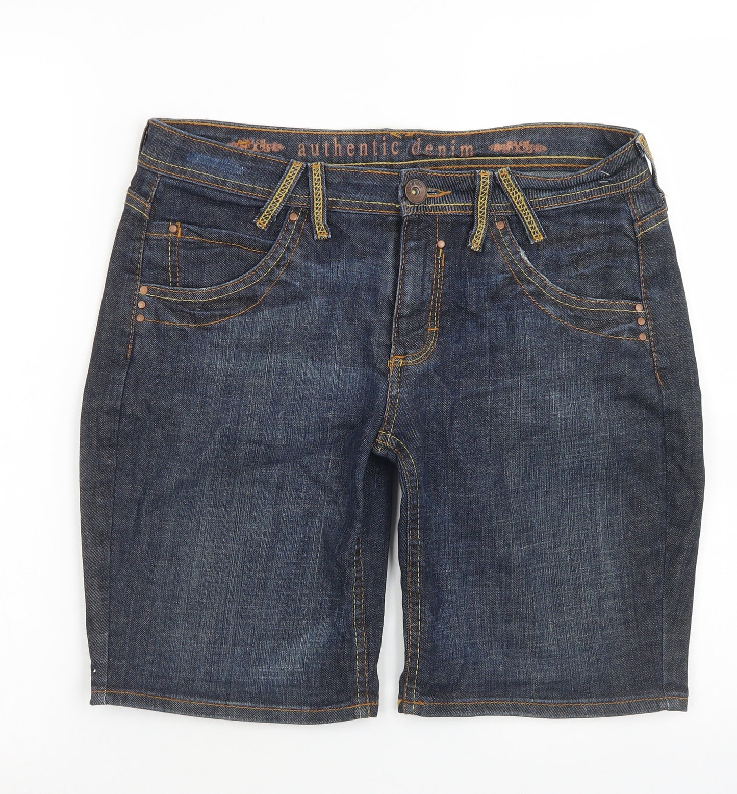 Marks & Spencer Womens Blue  Cotton Boyfriend Shorts Size 12 L9 in Regular Button