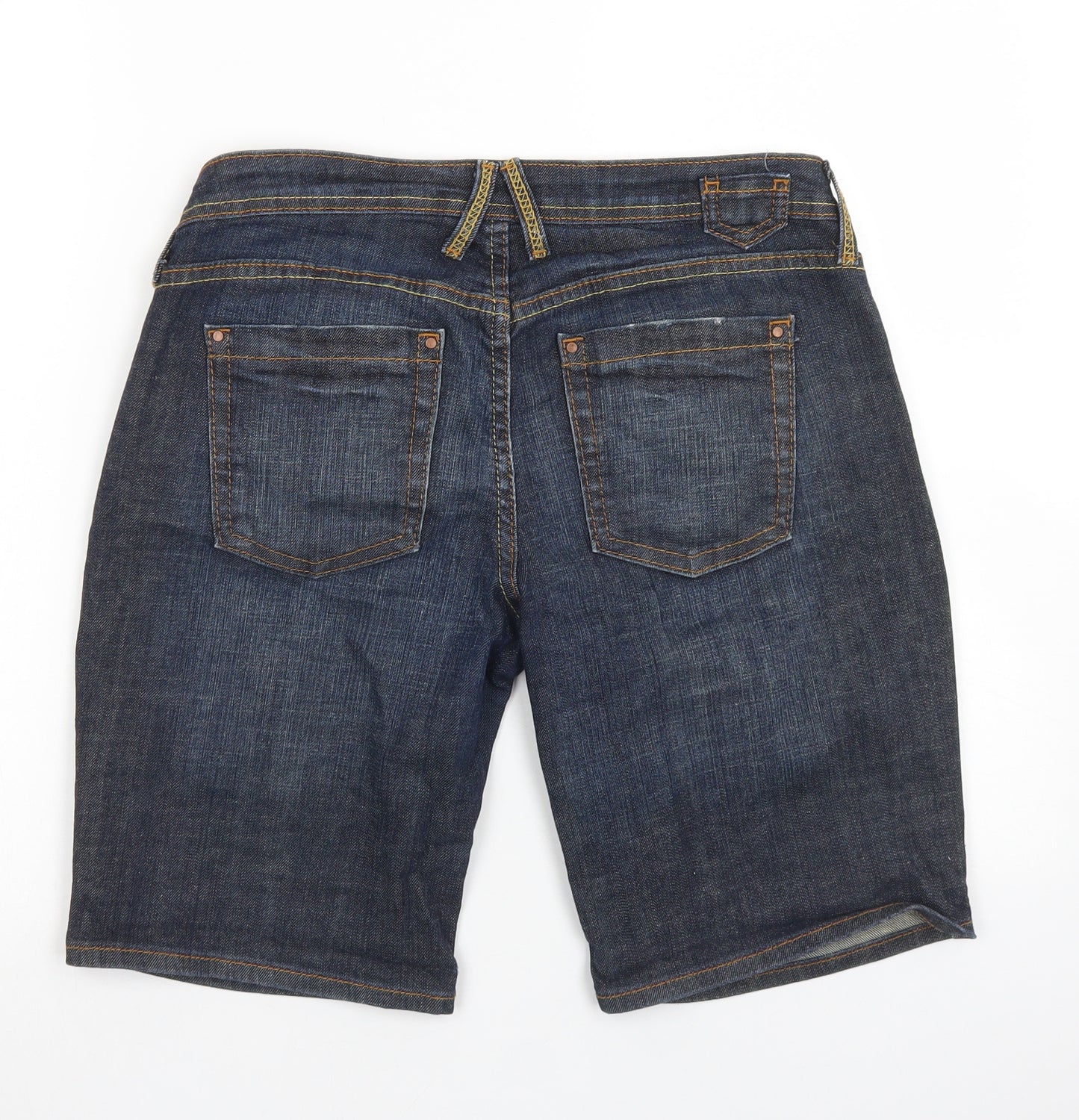 Marks & Spencer Womens Blue  Cotton Boyfriend Shorts Size 12 L9 in Regular Button